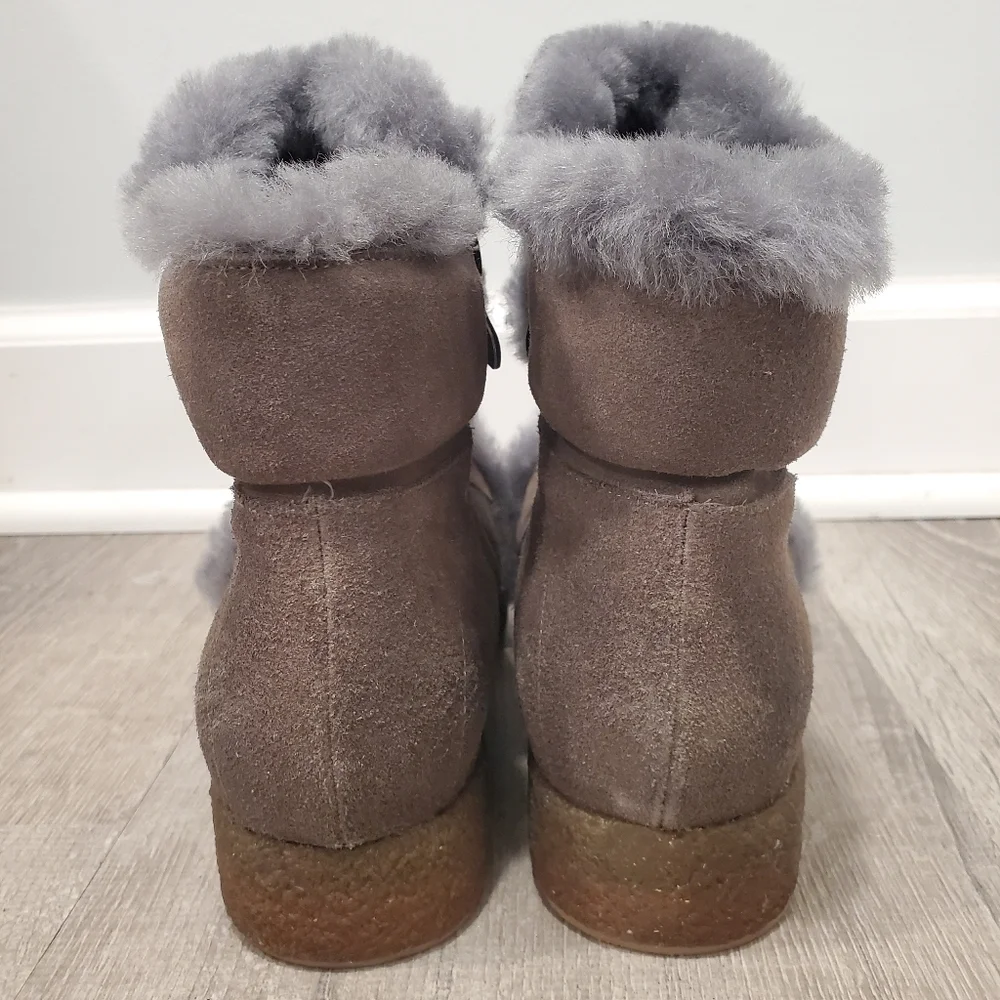Antelope Fur Trim Ankle Boot Taupe Gray